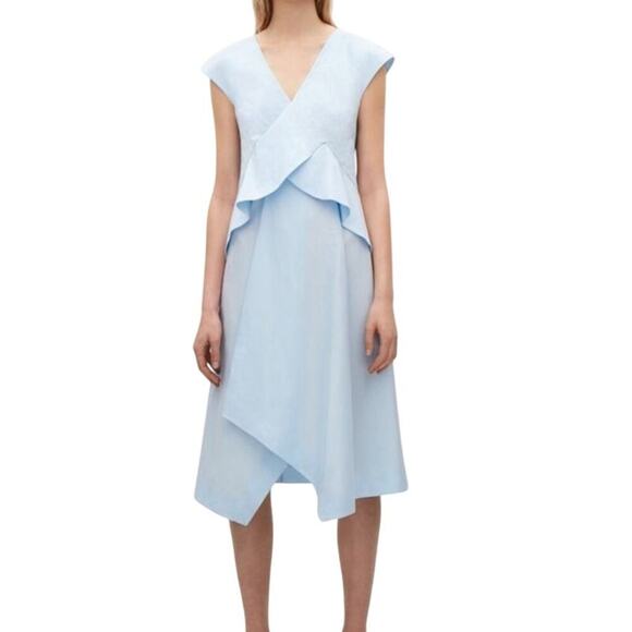 COS LIGHT‎ BLUE SLEEVELESS ASYMMETRICAL HEM RUFFLE SIZE 12 - Picture 1 of 10